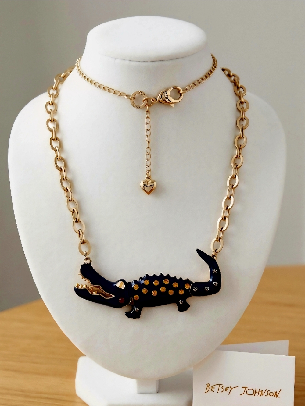 Alligator Statement Necklace in Black with Gold Accents. Slight Tarnish On Chain
